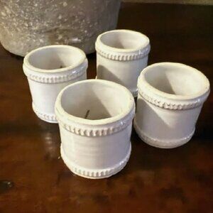 NEW Set/4 Pottery Barn Gabriella White Stoneware Napkin Rings Retired Design